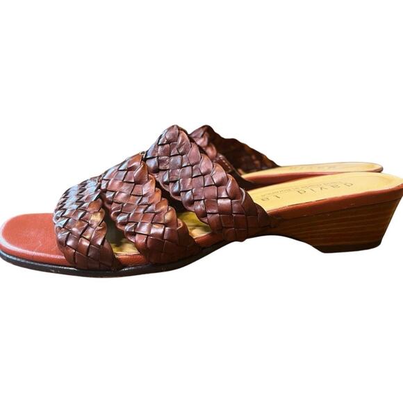 David Tate Woven Leather Slide Sandals 7.5 Wide Italy Vintage Boho Chic Brown - Picture 1 of 11
